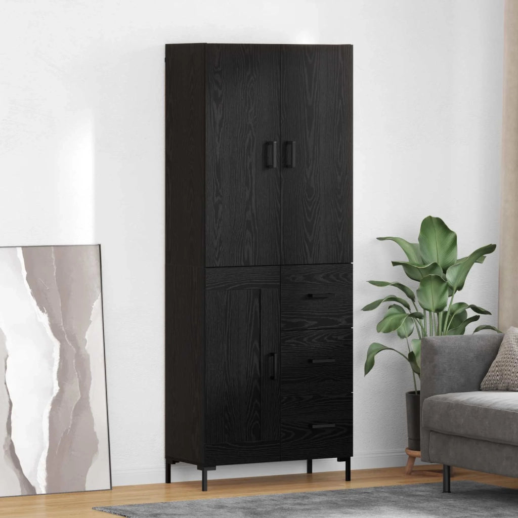 Credenza-Buffet-Armadio da cucina Rovere Nero 69,5 x 34 x 180 cm Legno multistrato 845115