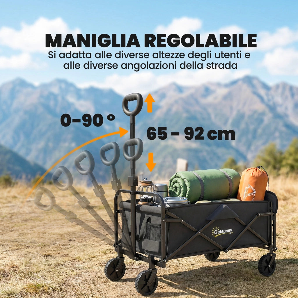 Carrello da Giardino Pieghevole ¨C Xylo ¨C 72L Acciaio Nero 114x46x92 cm