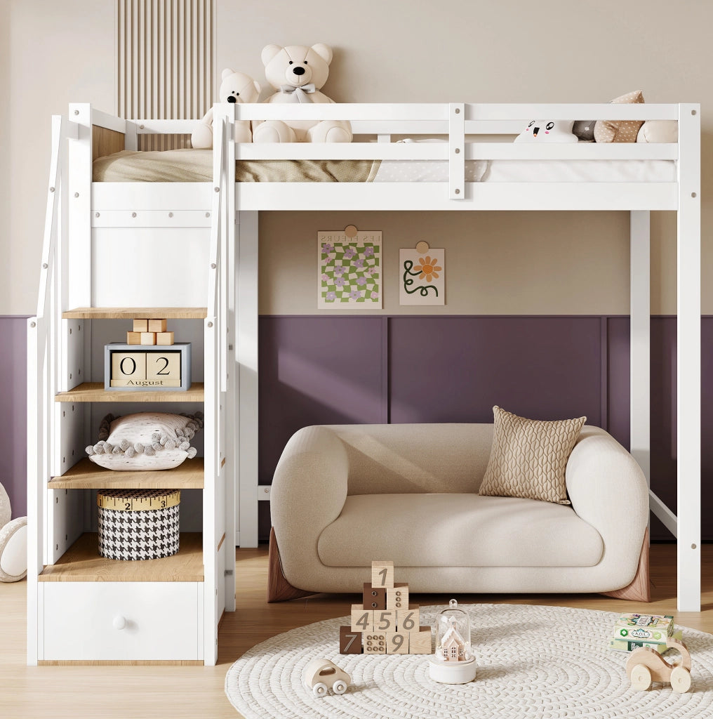 Letto a castello 90x200 cm con scrivania, cassetti e scala contenitore