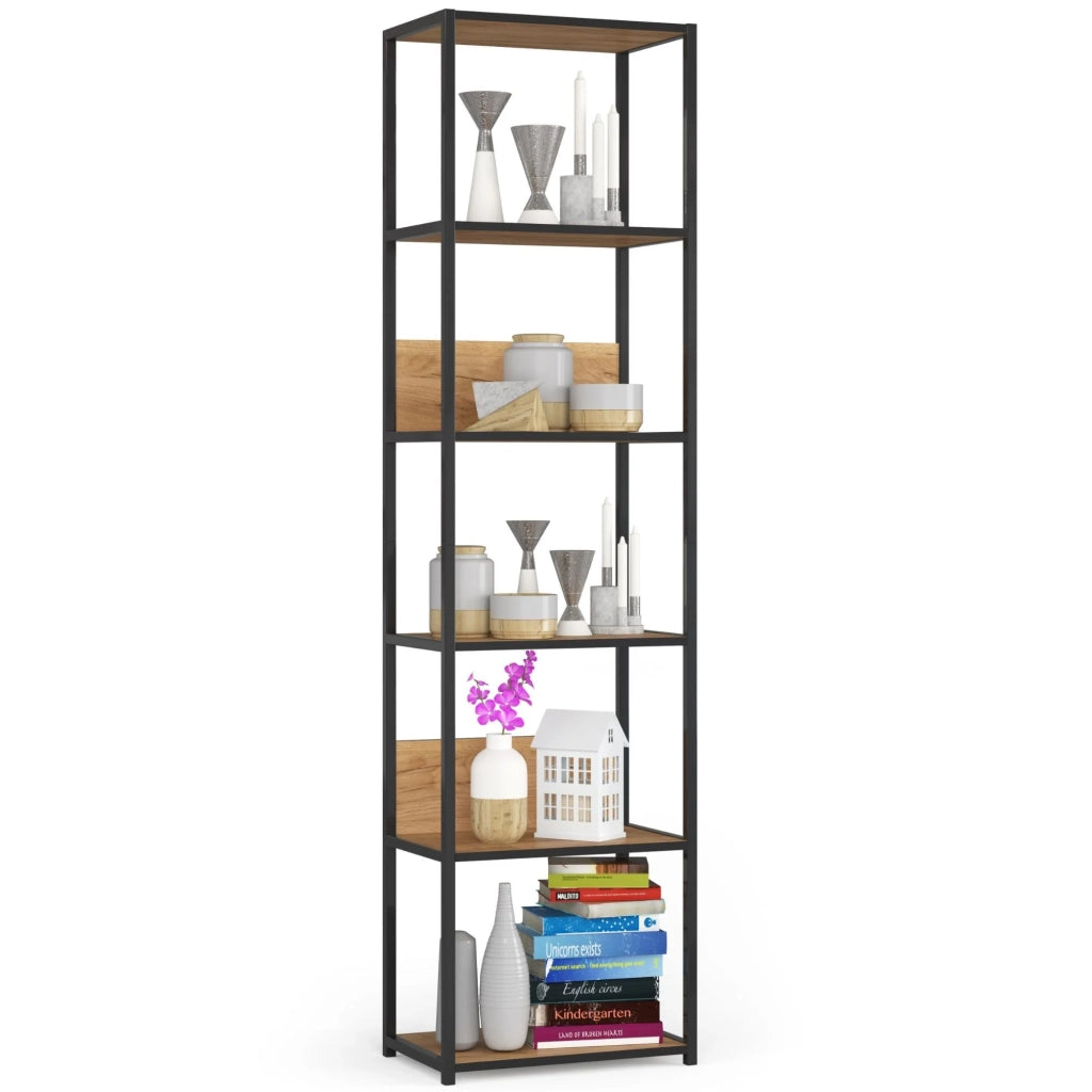 Scaffale stilo loft con ripiani in legno 50 cm Nera 50 cm inserto frontale Quercia Craft 50x32x192 cm