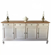 Madia credenza 4 porte legno shabby bianco anticato/naturale 205x45x98 - Mobili 2G
