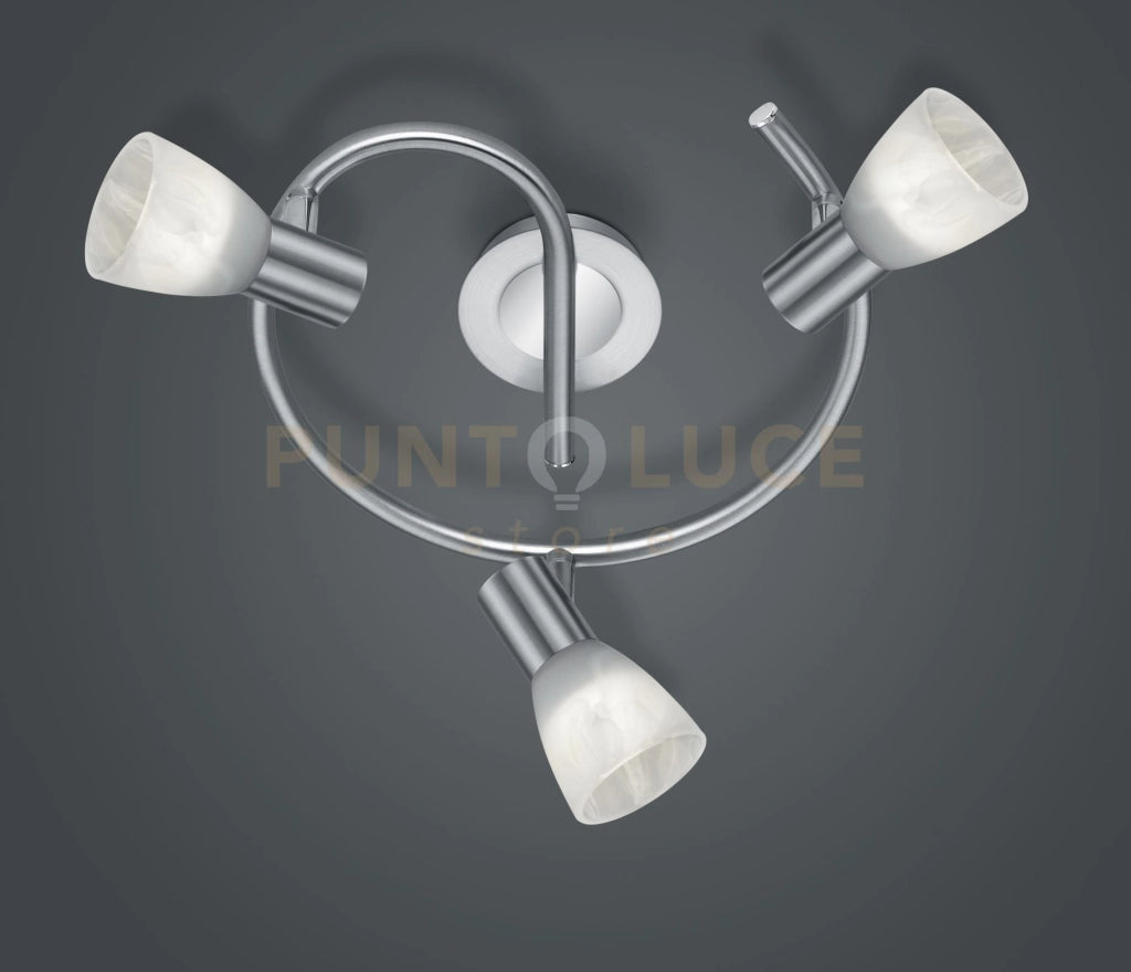 LEVISTO GIRANDOLA LED 3 SPOTS ORIENTABILI ACCIAIO + VETRO  D.30CM 3 LUCI ATTACCO E14 LAMPADINE INCLUSE 14,7W 1410LM 3000K