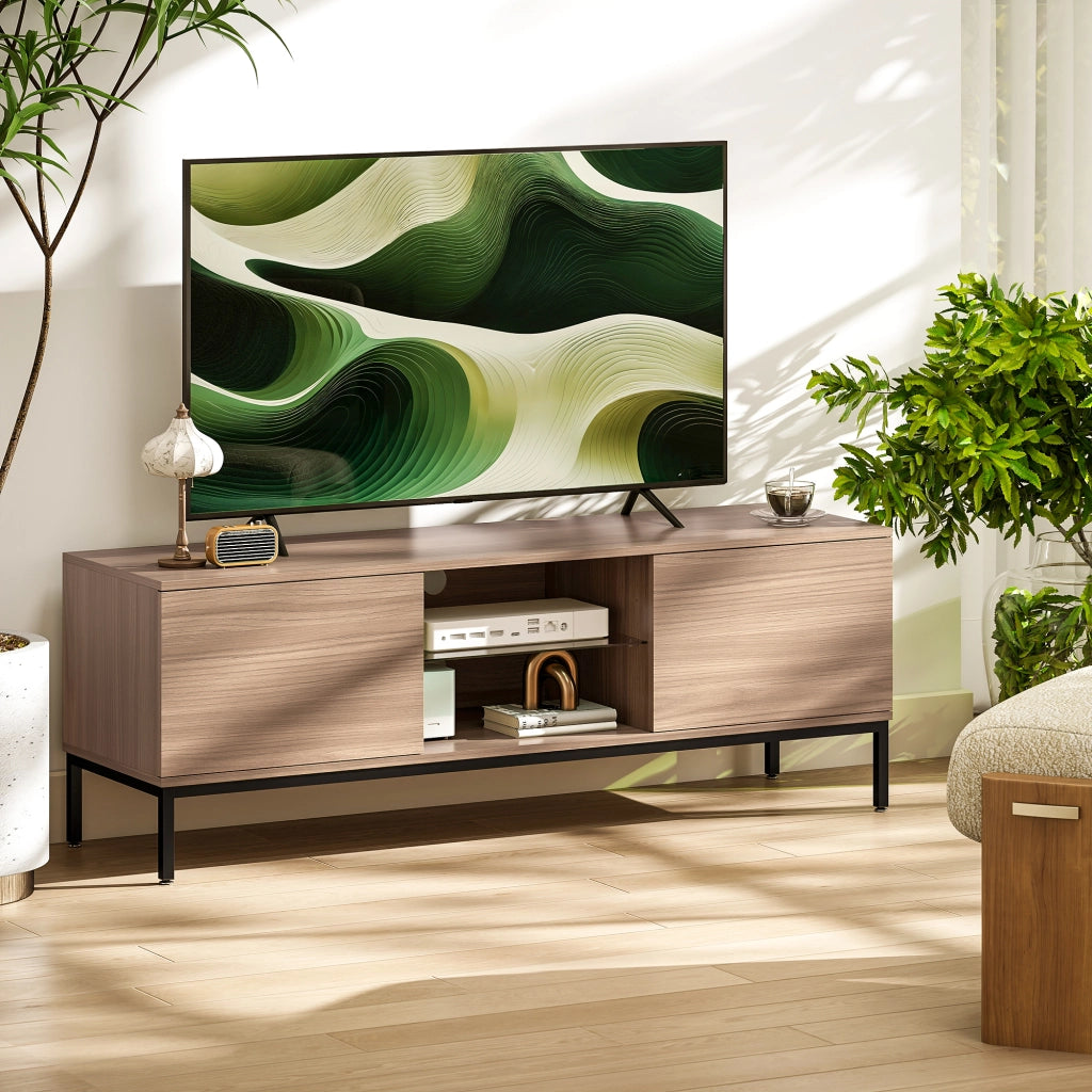 Mobile TV per televisori fino a 60 pollici con 2 ante e ripiano in vetro regolabile ¨C zephmum ¨C grigio 140x40x49.5cm