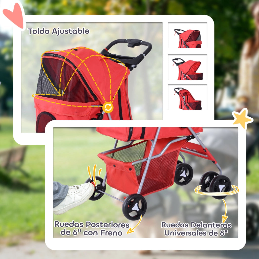 Carrello per Cani con Toldo ¨C zephmum ¨C 77x45x99.5 cm Rosso Tela Oxford