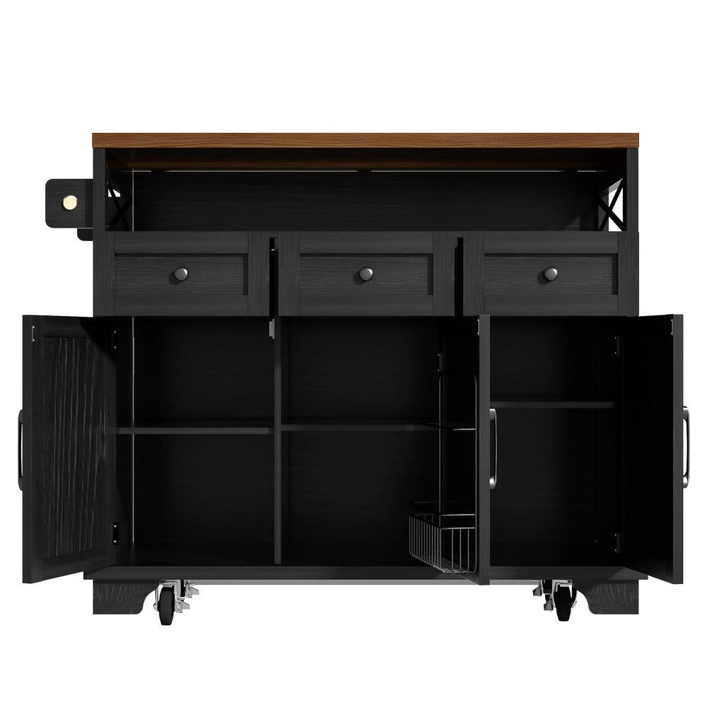 Isola Cucina con Ruote e Vano Contenitore ¨C Xylo ¨C Effetto Legno, Nero, 118x43x98 cm