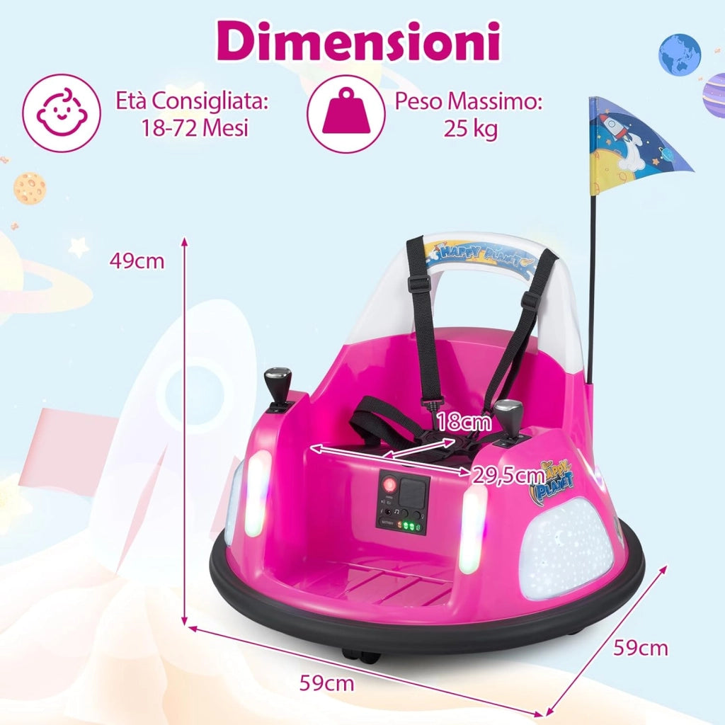 12V Autoscontro Elettrico per Bambini, Macchina Elettrica per Bambini con Luci, Telecomando e Doppio Joystick, Rotazione a 360° per Bambini 18-72 Mesi (Rosa)