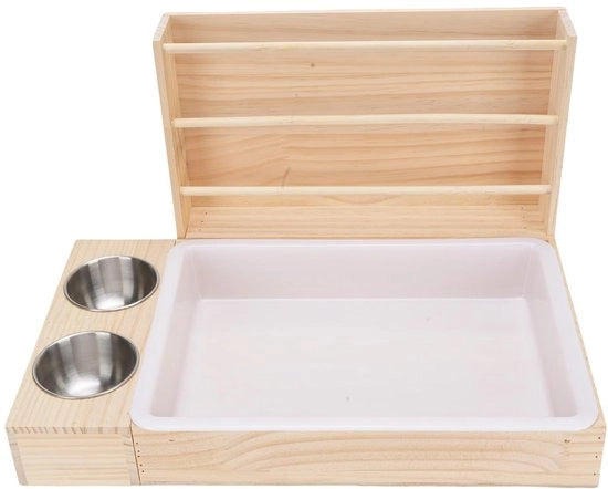 Hooivoederbak Houten 3-in-1 - Hooivoerhouder - Kattenbak - Voedselkommen - Capacità di Stoccaggio Ruimissima - Facilità di Utilizzo - Dierenvoederbak