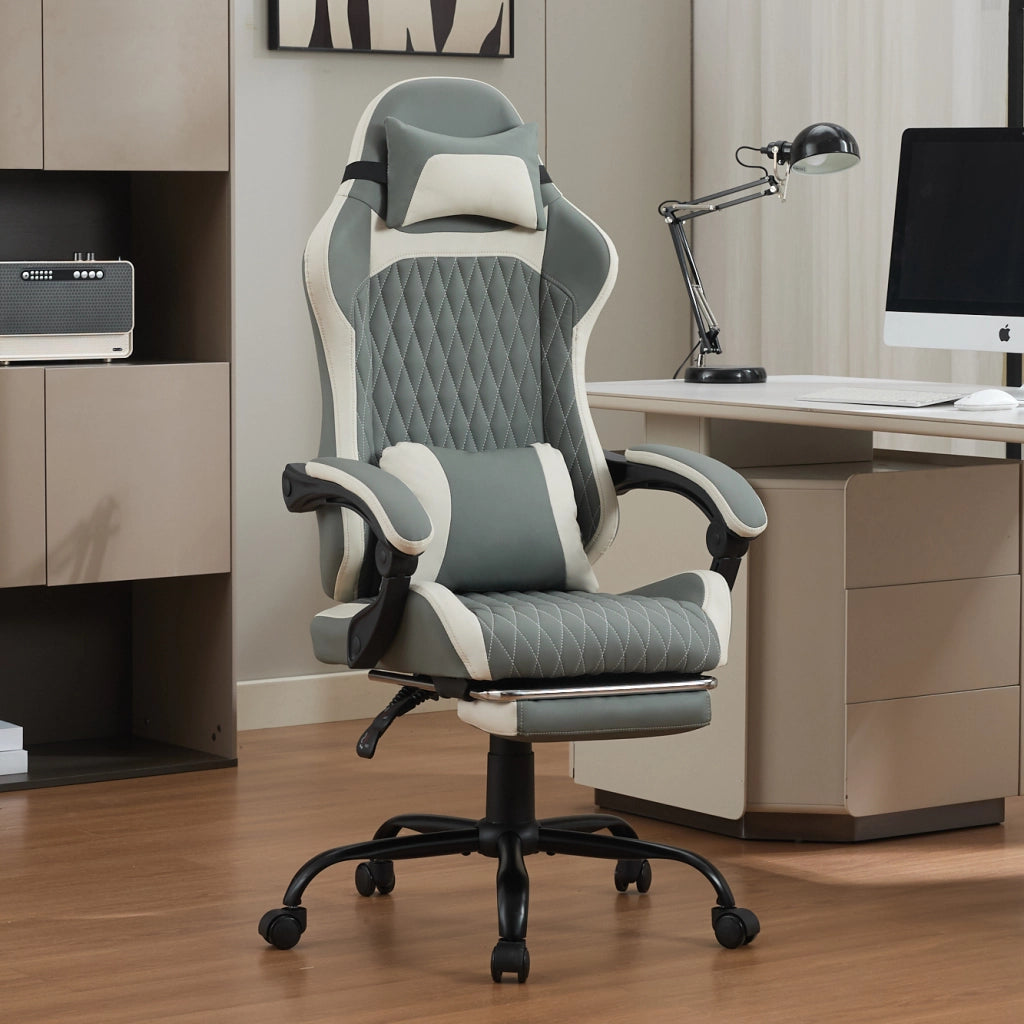 Sedia da ufficio ergonomica girevole con poggiapiedi e schienale reclinabile ruote silenziose in PVC verde polvere