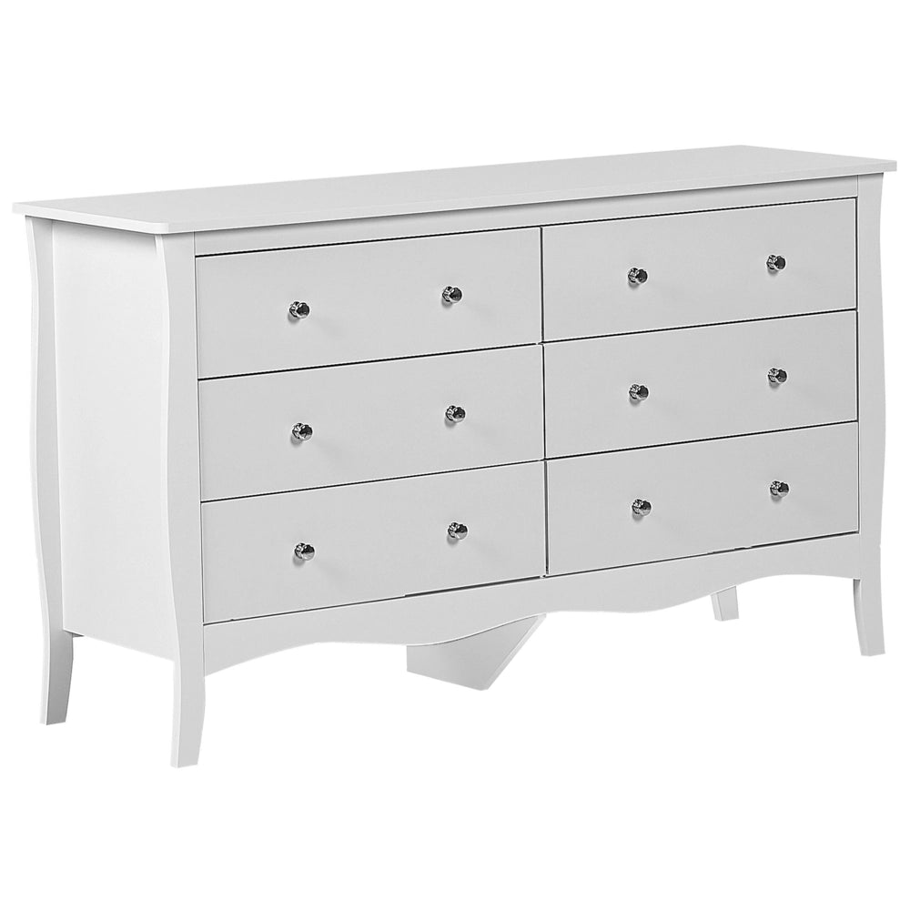 Cassettiera credenza bianca con 6 cassetti 75 x 130 cm soggiorno camera da letto ingresso armadio moderno stile francese
