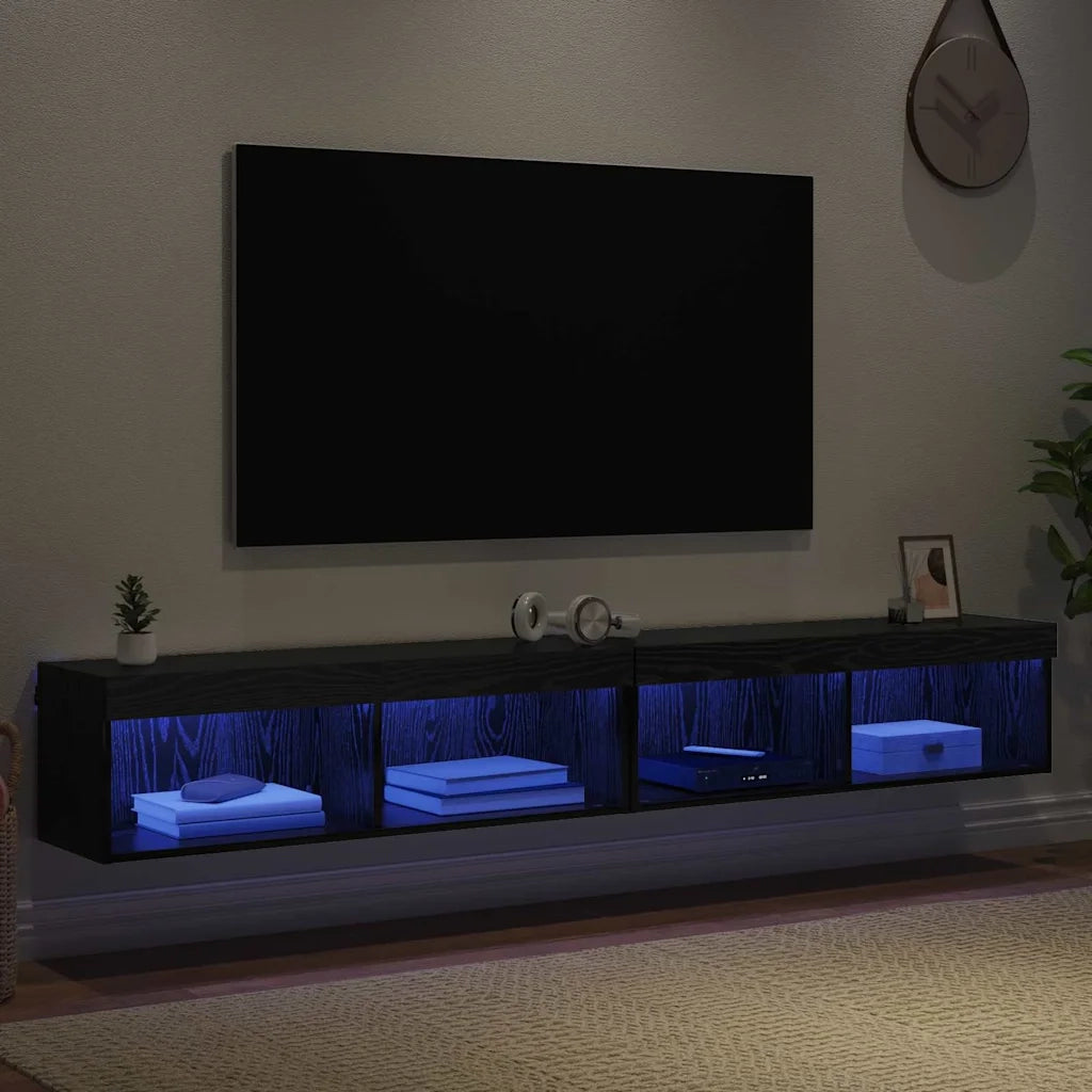 Set mobile TV con LED 2 pz-Credenza per TV Rovere Nero 100 x 30 x 30 cm
