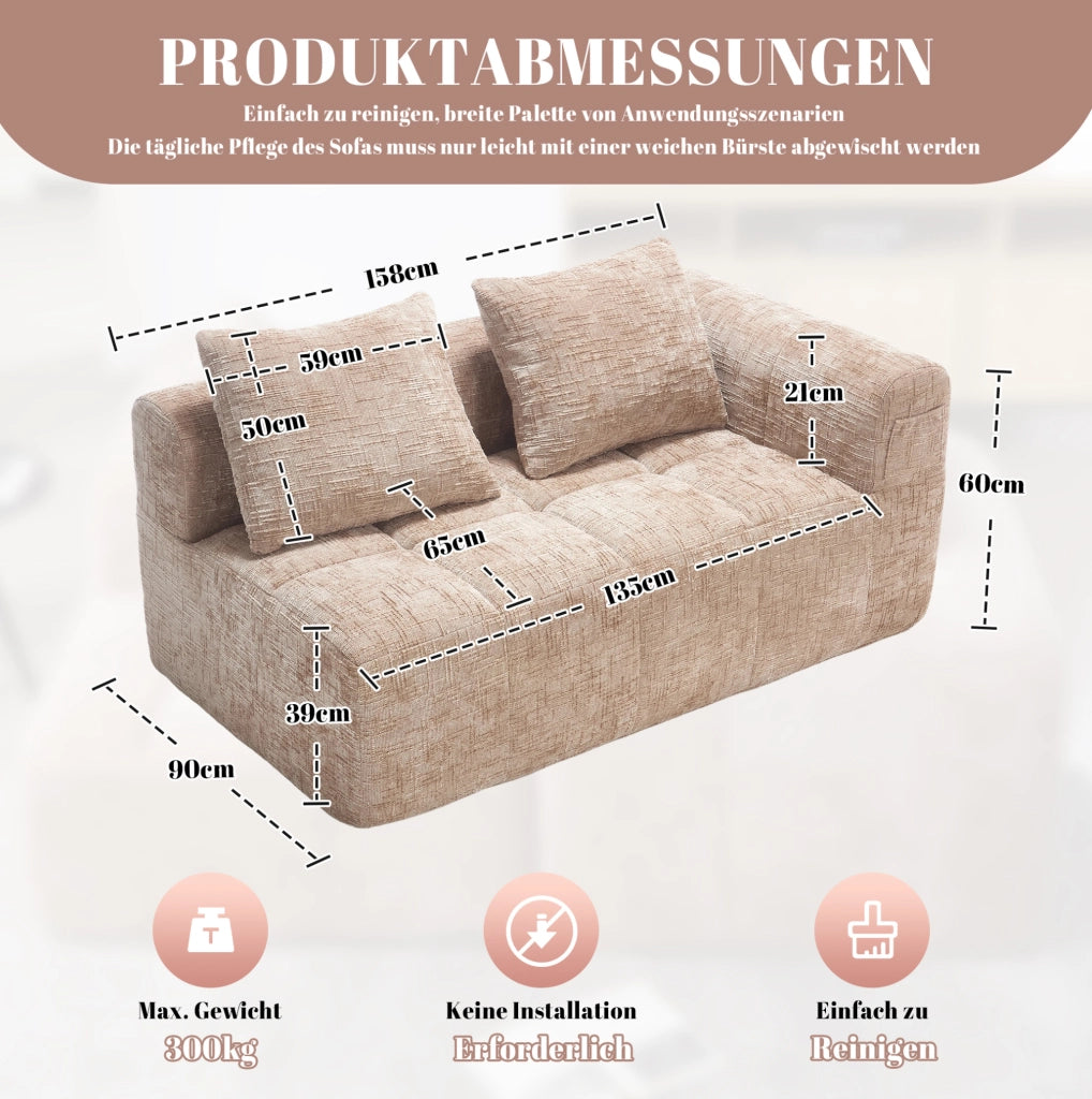 Divano chaise longue in ciniglia khaki con tasche laterali