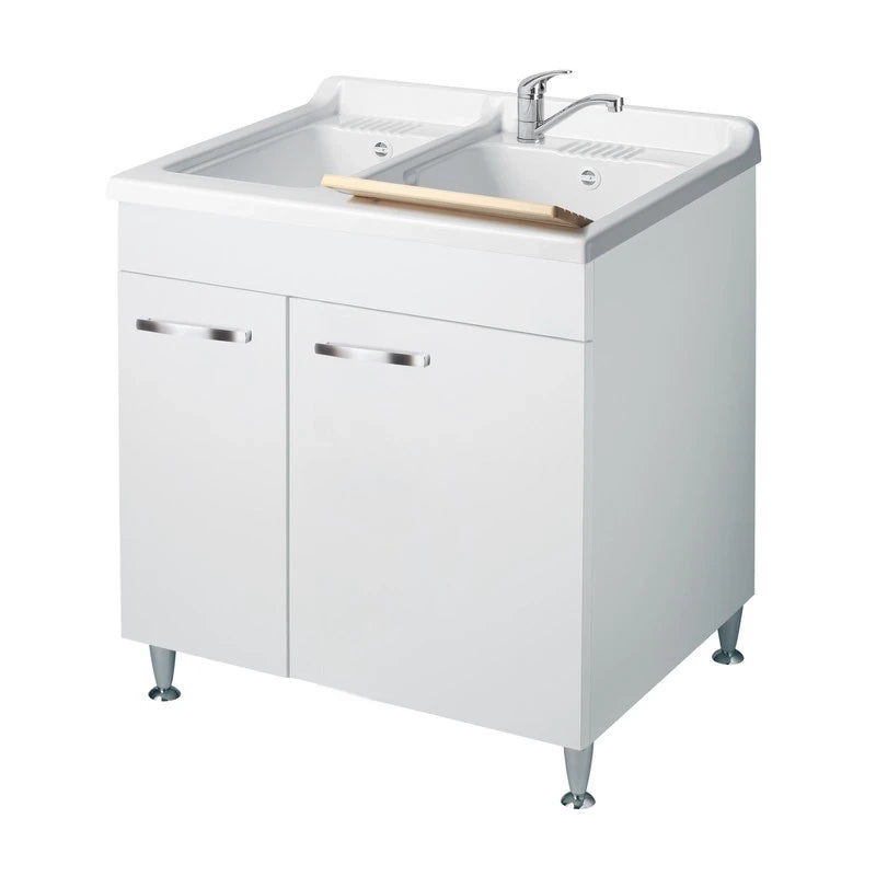 Lavatoio Classica 75x60 con due vasche e due ante e cestello