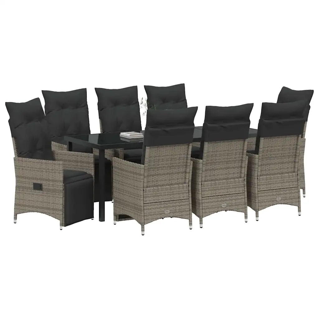 Set da Pranzo per Giardino con cuscino 9 pcs Grigio polyrattan 3379582