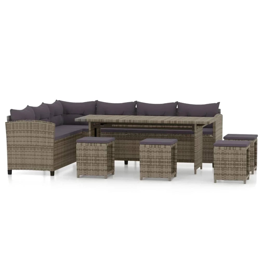 Set di mobili da giardino mobili da esterno 6 pezzi con cuscini resina intrecciata grigia 02_0016868