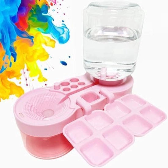 Pulitore di pennelli, spazzola per pennelli circolante con contenitore di vernice, strumento di pulizia per pennelli aquarello, olio e acquerello, regalo per artisti principianti - rosa