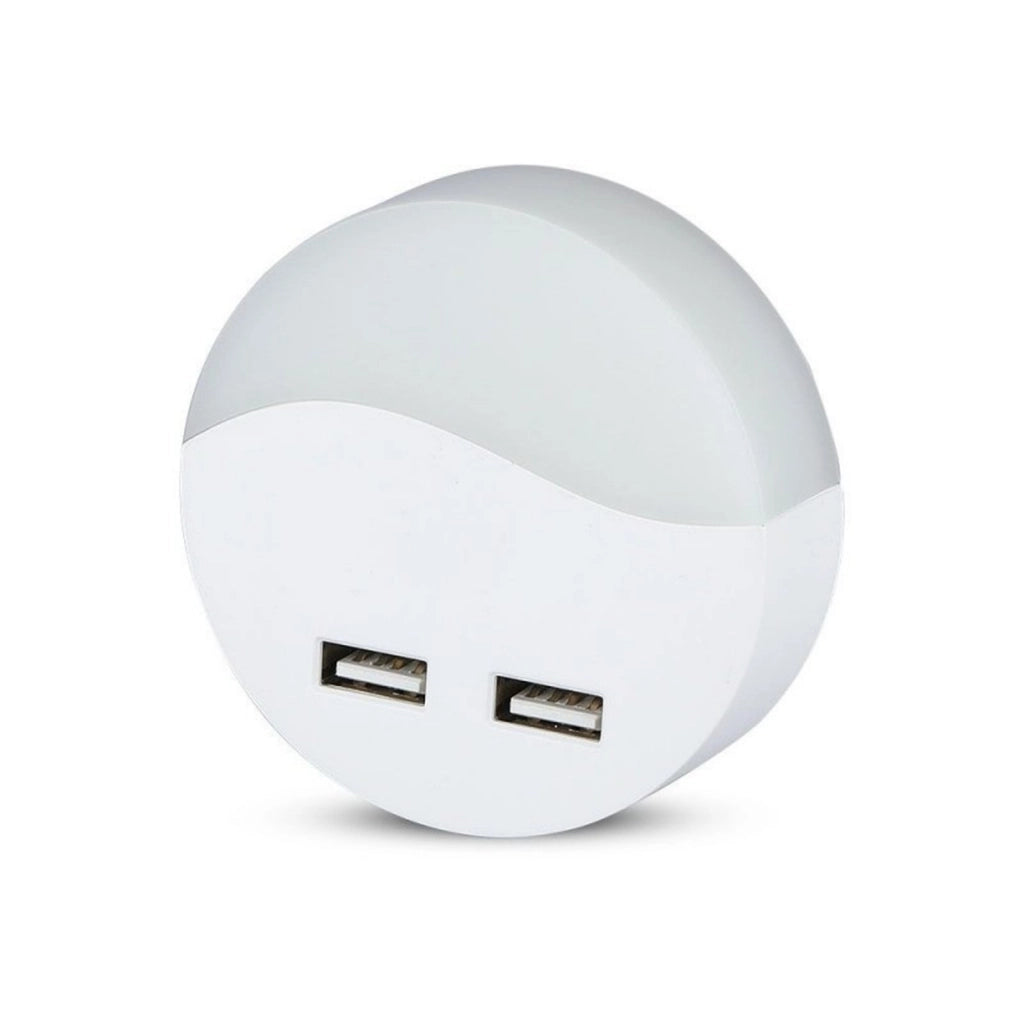 Segnapasso Led Notturno Rotondo 4000K Caricabatteria 2 Porte USB Caricatore 2A Sensore Crepuscolare SKU-506
