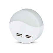 Segnapasso Led Notturno Rotondo 4000K Caricabatteria 2 Porte USB Caricatore 2A Sensore Crepuscolare SKU-506