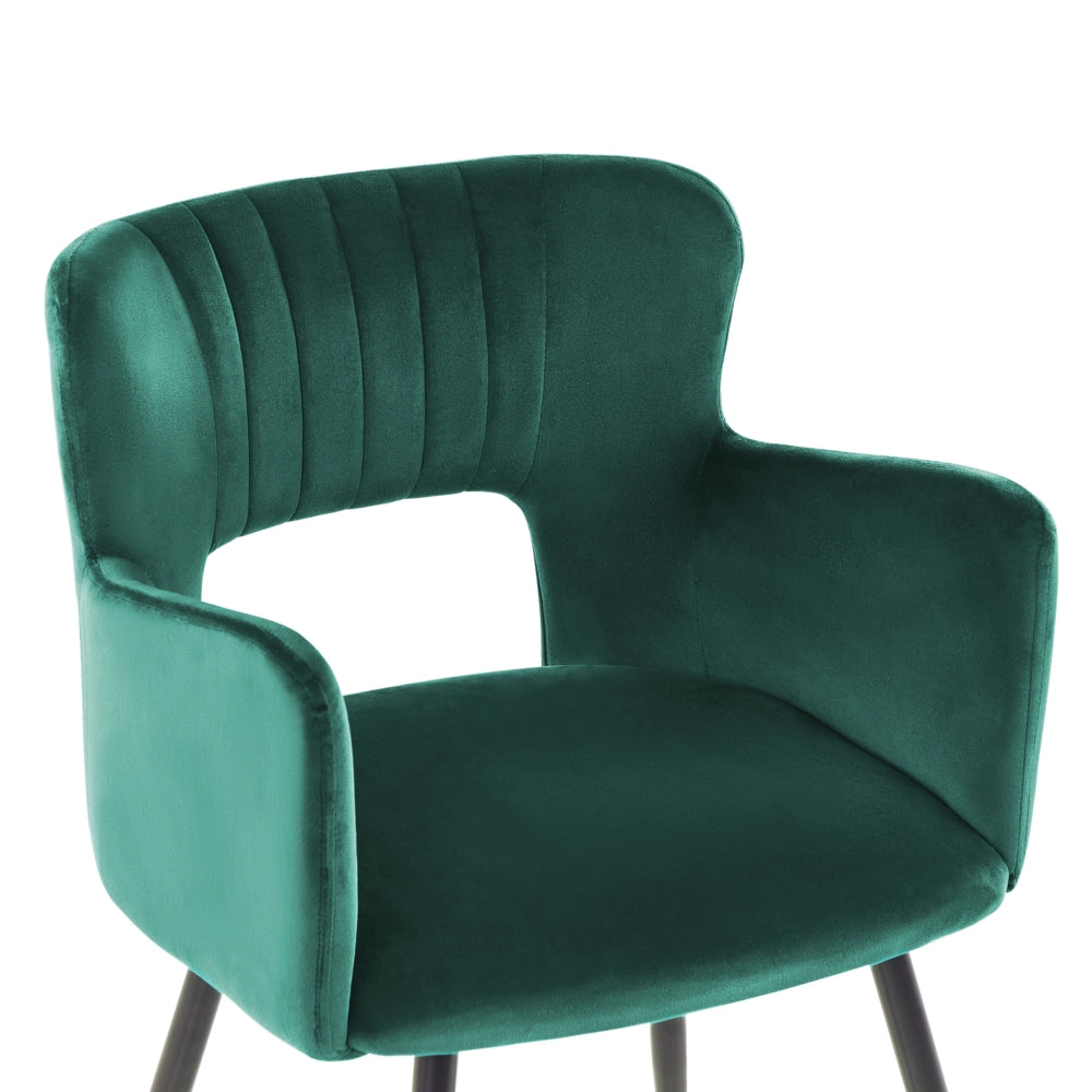 Set di 2 sedie da pranzo velluto verde smeraldo braccioli schienale intagliato gambe in metallo moderna industriale