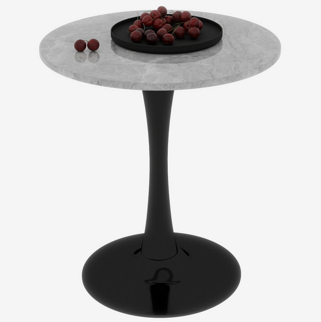 Tavolino rotondo 70 cm in marmo artificiale nero e bianco, per 2-4 persone
