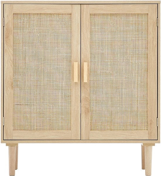 Cassettiera a finitura naturale con 2 porte magnetiche e pannelli regolabili, Ideale per buffet, ingressi, salotti e cucine