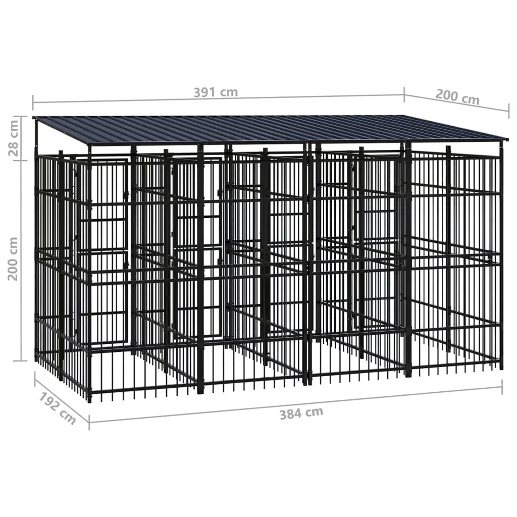 Cuccia/gabbia/recinto per animali domestici da esterno con tetto per cani acciaio 7,37 m² nero 02_0041765