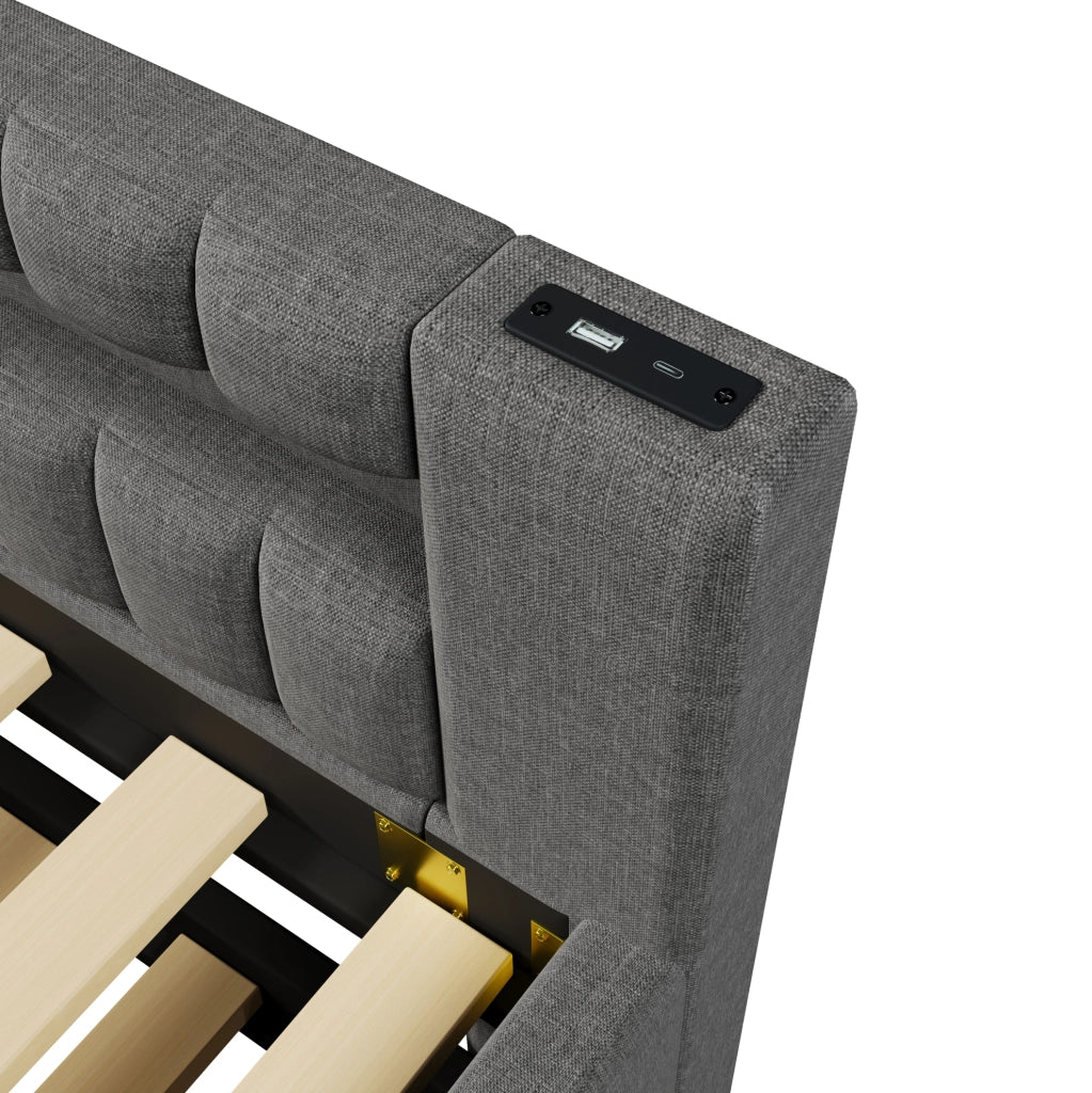 Daybett imbottito con letto estraibile, LED e doppia ricarica