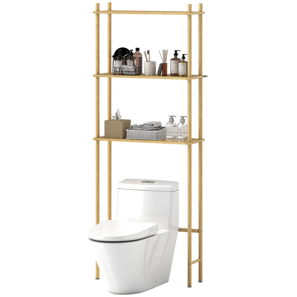 Scaffale 3 Ripiani per Bagno in Legno Naturale Salvaspazio ¨C Zephmum ¨C 69x25.5x181 cm