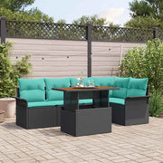Set Divano da Giardino con cuscino 6 pcs Nero e Blu polyrattan