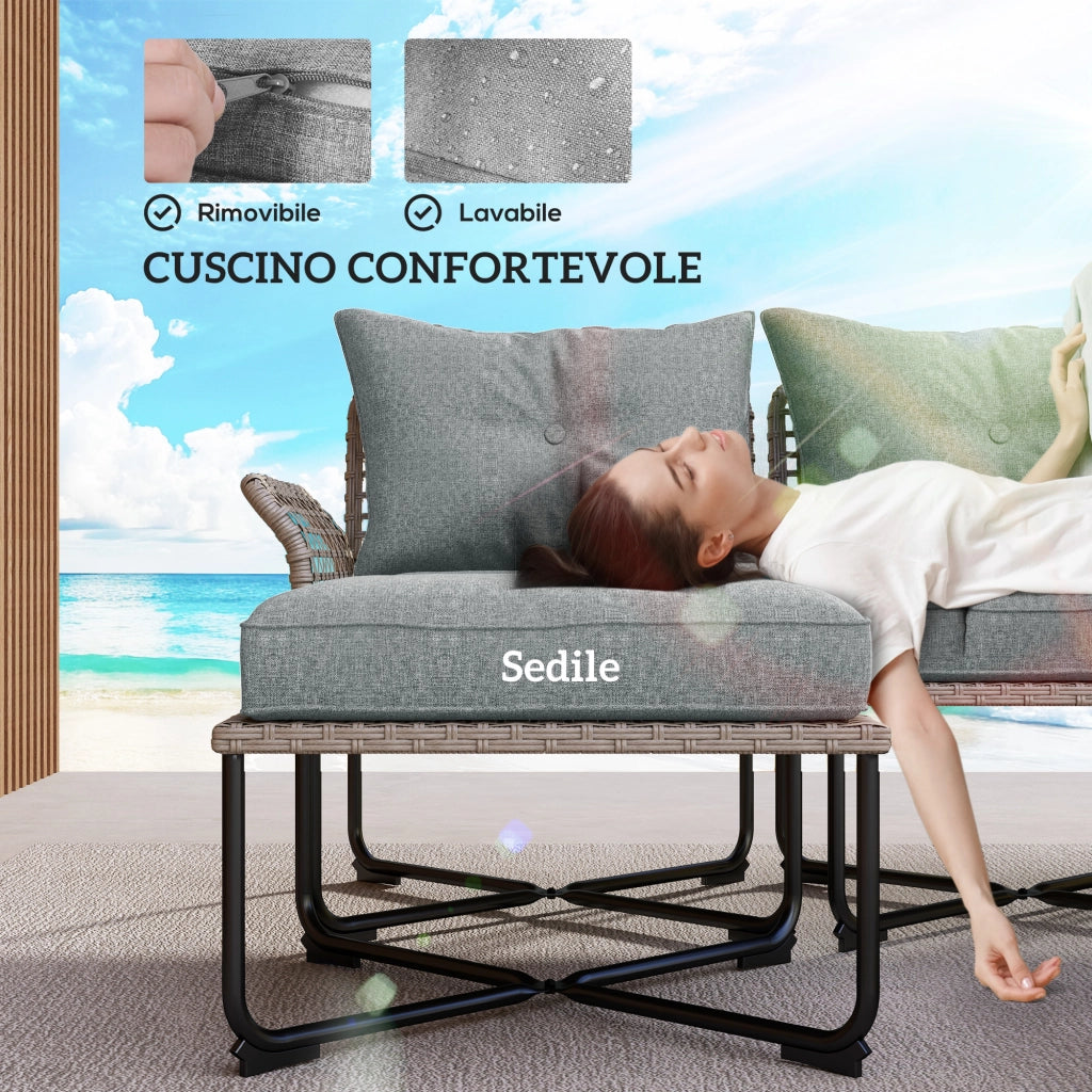 Set Giardino 5 Pezzi in Rattan con Sedie e Tavolini ¨C zephmum ¨C Grigio