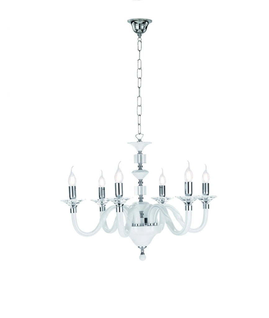 LAMPADARIO GALA 6 LUCI ATTACCO E14 BIANCO E CROMO D.72CM