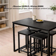 SET TAVOLO CON 4 SGABELI IN LEGNO100X60X87 CM NERO