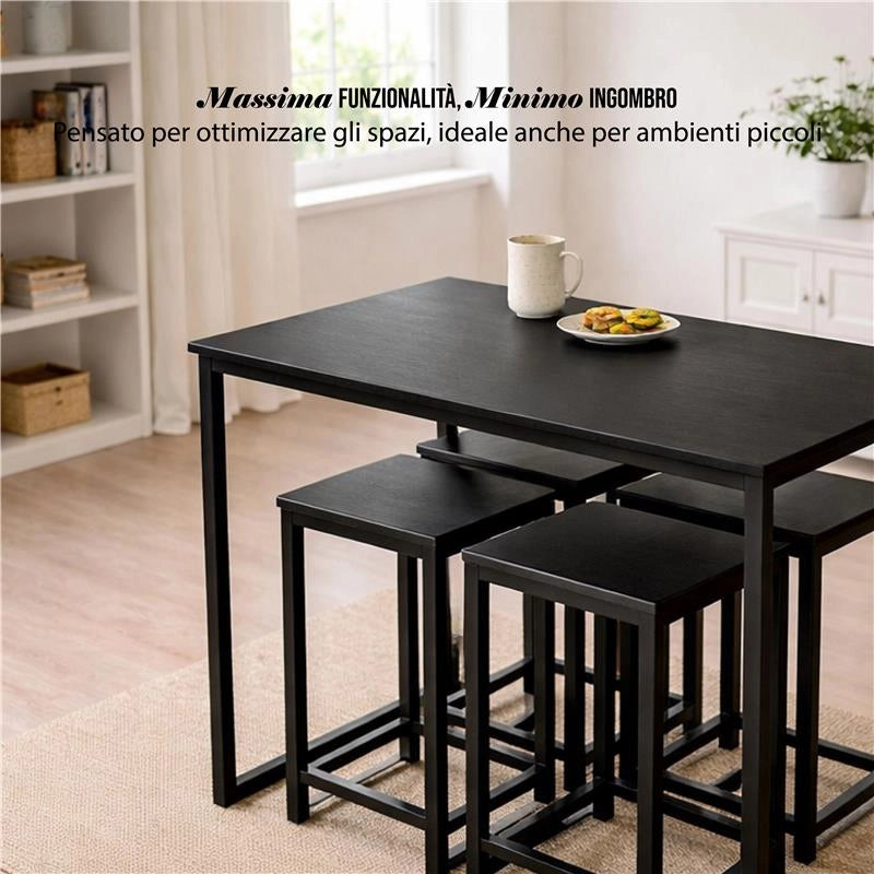 SET TAVOLO CON 4 SGABELI IN LEGNO100X60X87 CM NERO