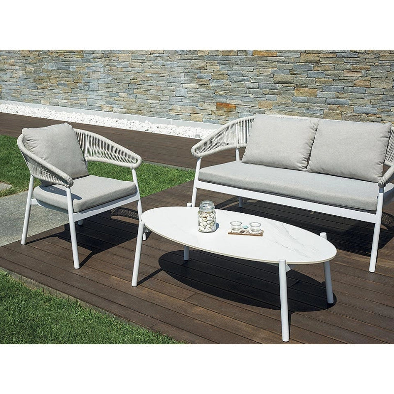 Salotto Cap-Ferrat In Alluminio Bianco + Schienale In Corda Beige Moia