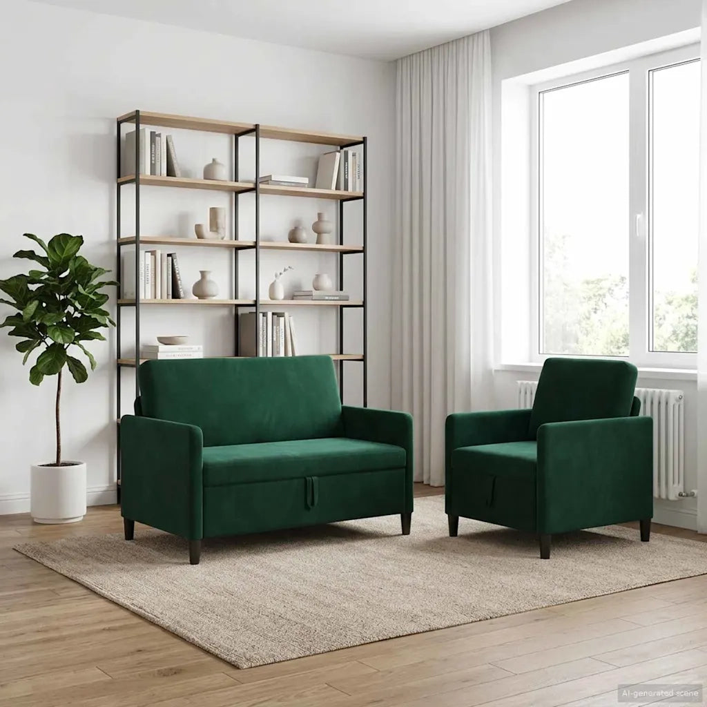 Set di Divani con Storage 2 pz Verde Scuro Poliestere 3429164