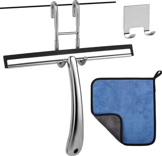 Douchewisser in acciaio inossidabile, 25 cm di larghezza, douchewand con trekker, senza foratura.