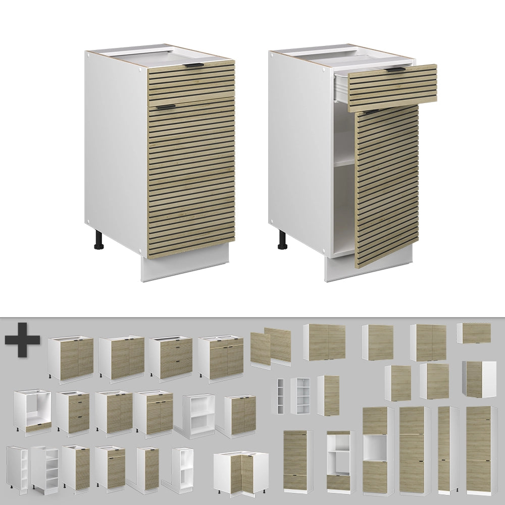 Mobiletto base per cucina Fame-Line Pannello in quercia/Bianco 40 cm senza piano di lavoro Vicco