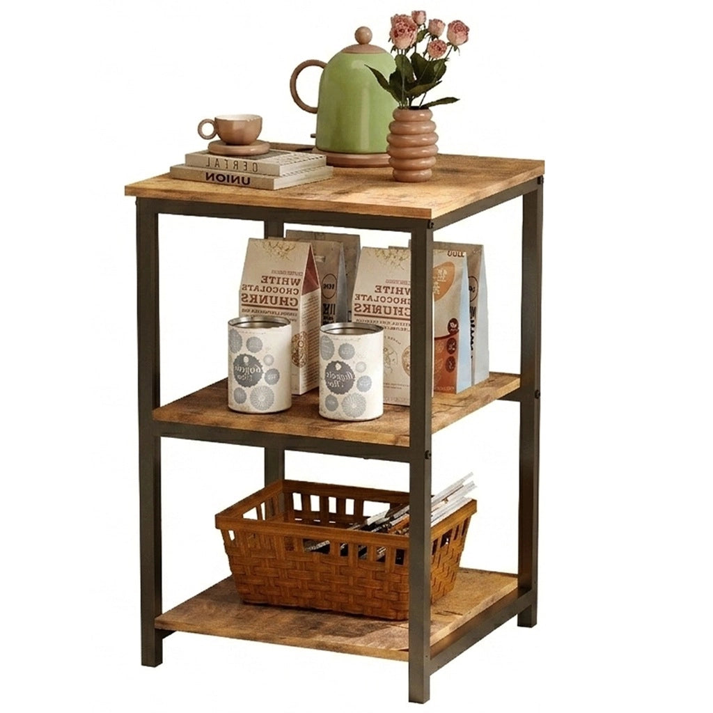 Comodino rustico marrone a livello laterale per soggiorno con struttura in metallo stile loft