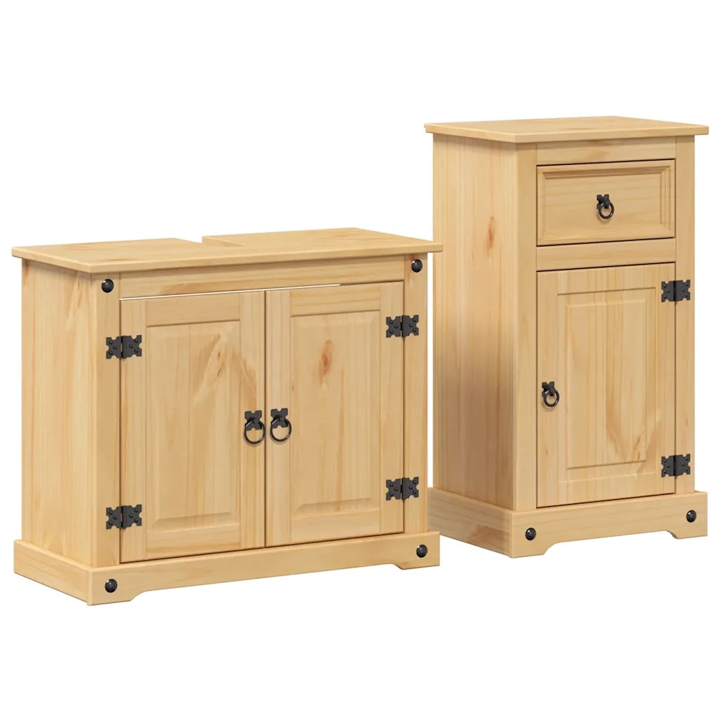 Set Mobili da Bagno 2 pz Corona in Legno Massello di Pino