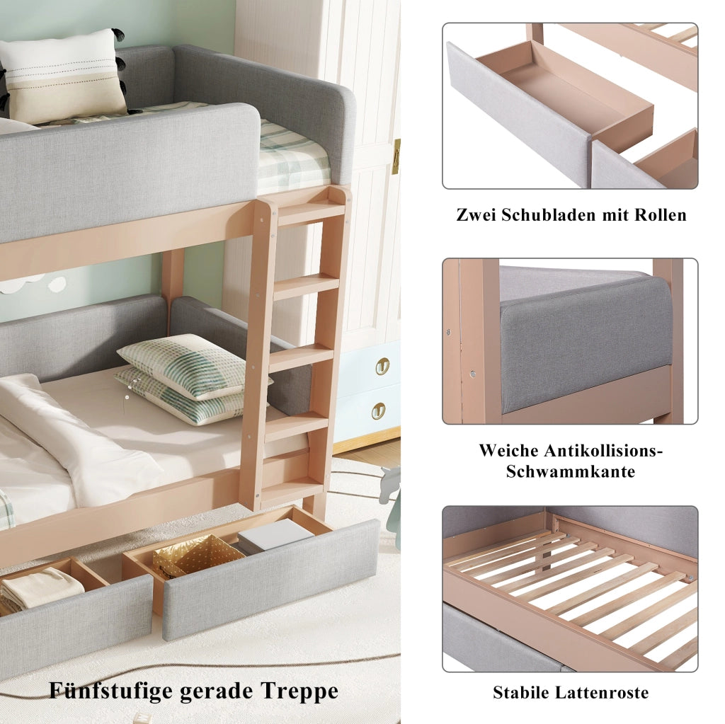 Letto a castello per bambini 90x200 cm grigio e naturale