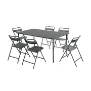 Set tavolo da giardino in acciaio con 6 sedie pieghevoli, 160cm,