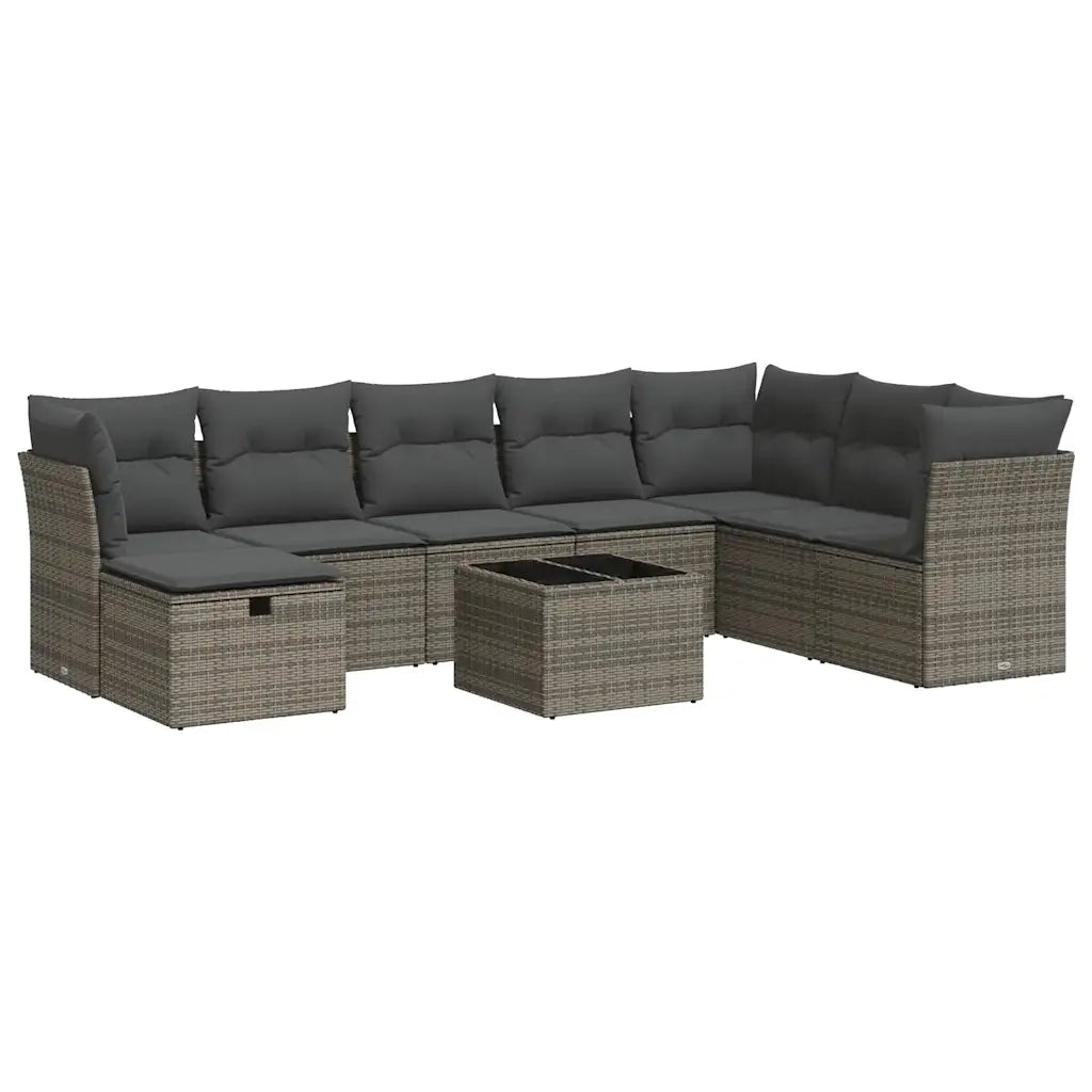 Set Divano da Giardino 9 pz con Cuscini Grigio in Polyrattan