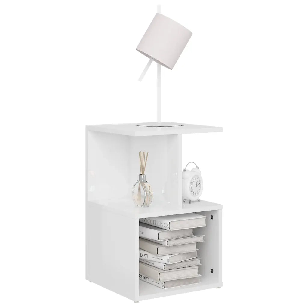 Comodino Bianco Lucido 35x35x55 cm in Legno Multistrato 806358