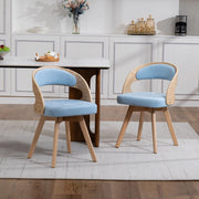 Sedia da pranzo girevole 360°, con cuscino imbottito, gambe in faggio, in lino blu