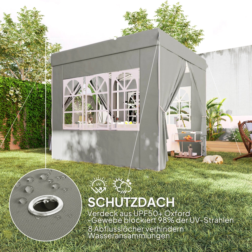 Gazebo pieghevole 2.5x2.5m ¨C zephmum ¨C Grigio chiaro con pareti e borsa