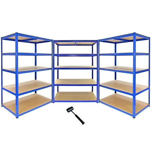 3 Scaffali in Acciaio Senza Bulloni T-Rax Blu Larghi 120cm Extra Profondi