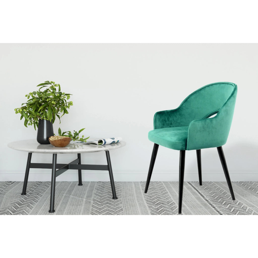 Set di 2 sedie Joris in velluto verde con schienale aperto