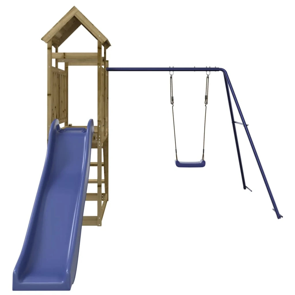 Area giochi all'aperto con altalene scivolo e robuste strutture per arrampicarsi  giochi da giardino  242 x 379 x 214 cm  legno di pino impregnato  02_0004820