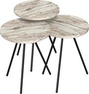 Tavolo da giardino Hendrix - Set da 3 pezzi - Rond - Marmo bianco e nero - Laminato e metallo - Design elegante