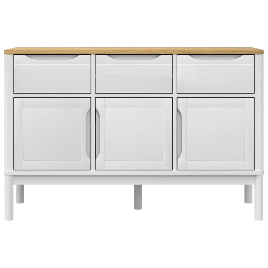 FLORO 114 x 43 x 74 cm Credenza cassettiera armadio mobile contenitore organizer in legno massello di pino bianco per cucina soggiorno salotto
