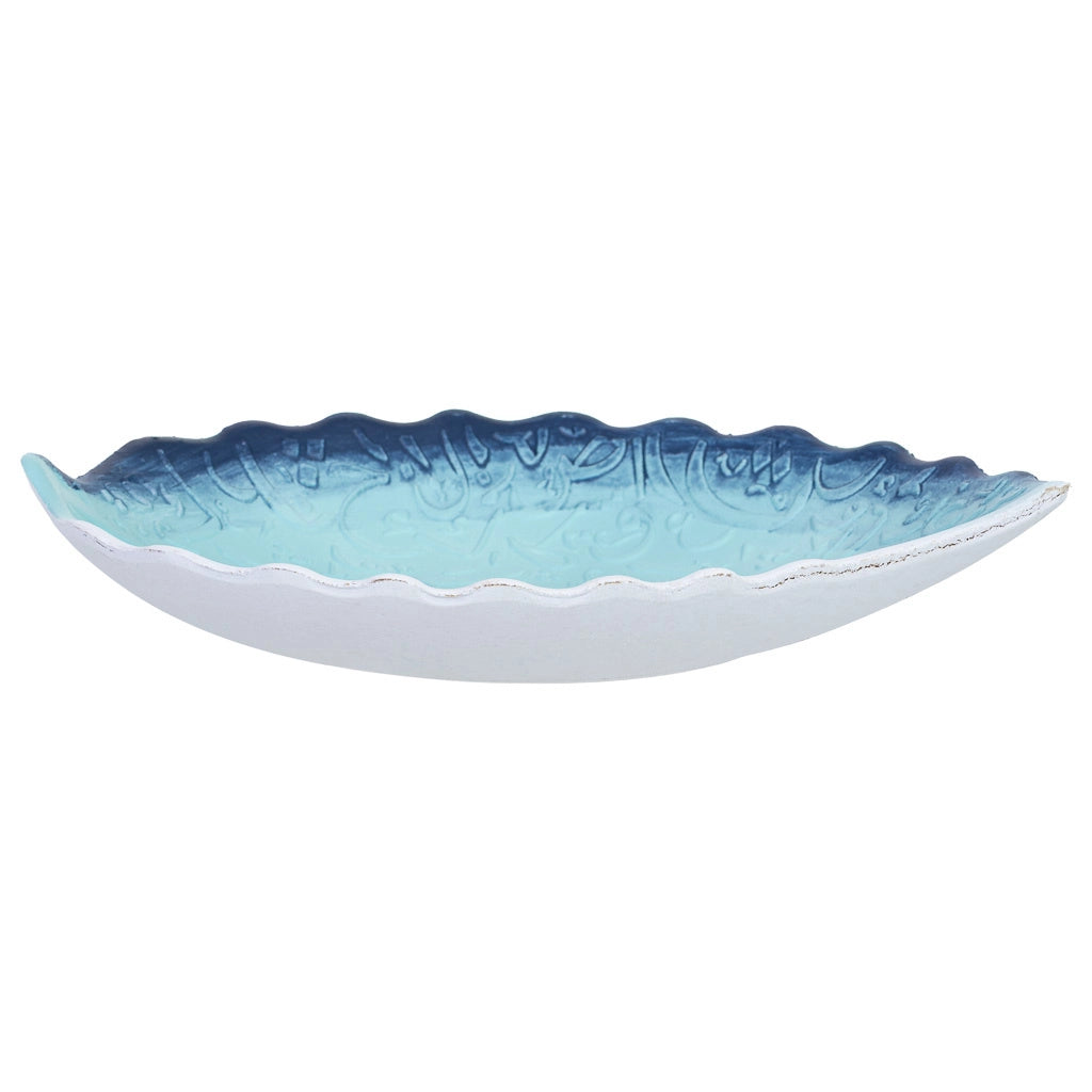 Vassoio decorativo in legno blu con foglia, 25x18x3h cm